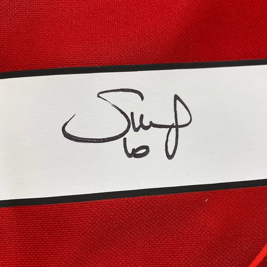 Framed Autographed/Signed Sadio Mane 35x39 Liverpool Red Soccer Jersey Beckett BAS COA